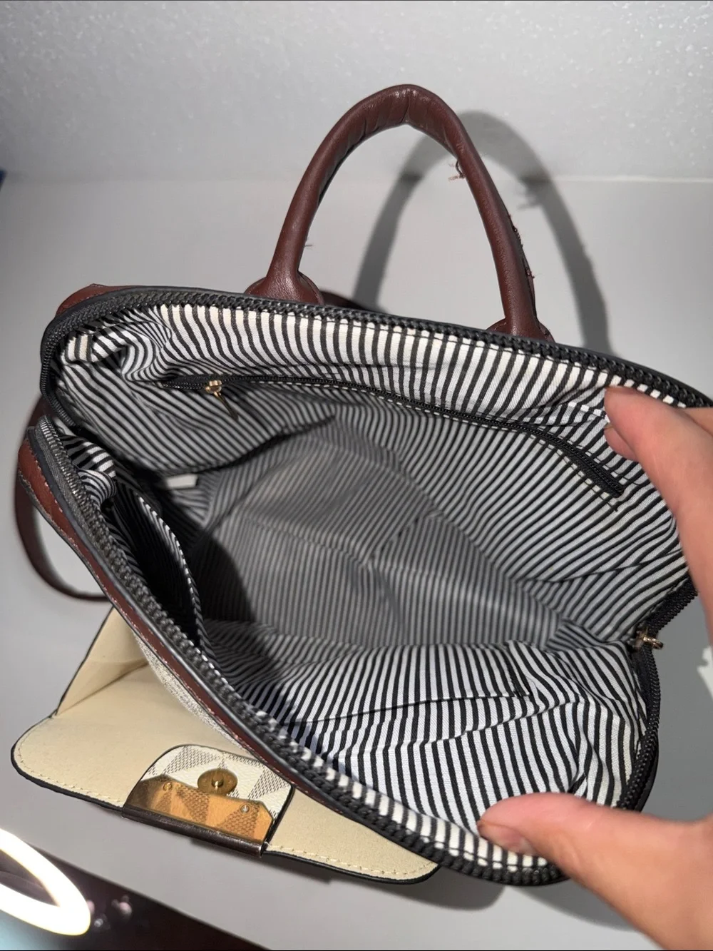 Beige Geometric Crossbody Bag - Unbranded